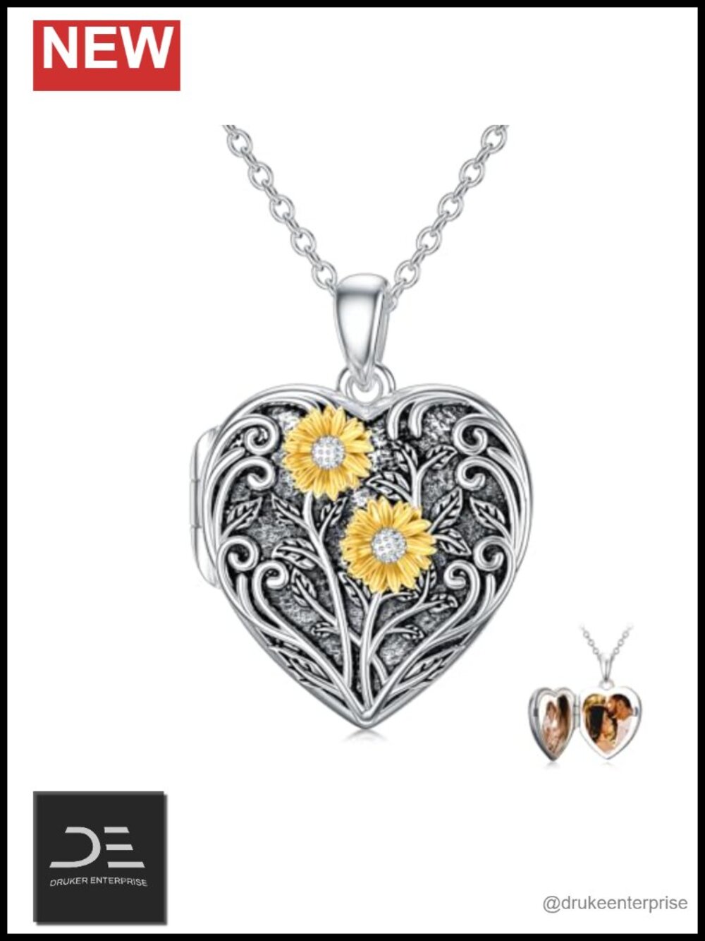 Heart Locket Necklace 925 Sterling Silver Photo Pendant Jewelry